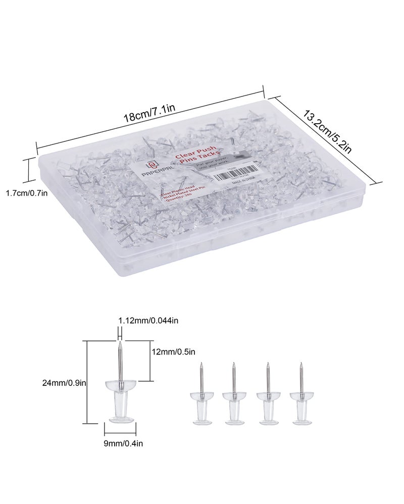 PAPERPAL 280 Clear Push Pins for Cork Board, Clear Thumb Tacks for Wall Hangings, Pushpins for Office School & Personal Use, Standard Size Push Pin Tacks (Clear, Plastic Head) - Image 2